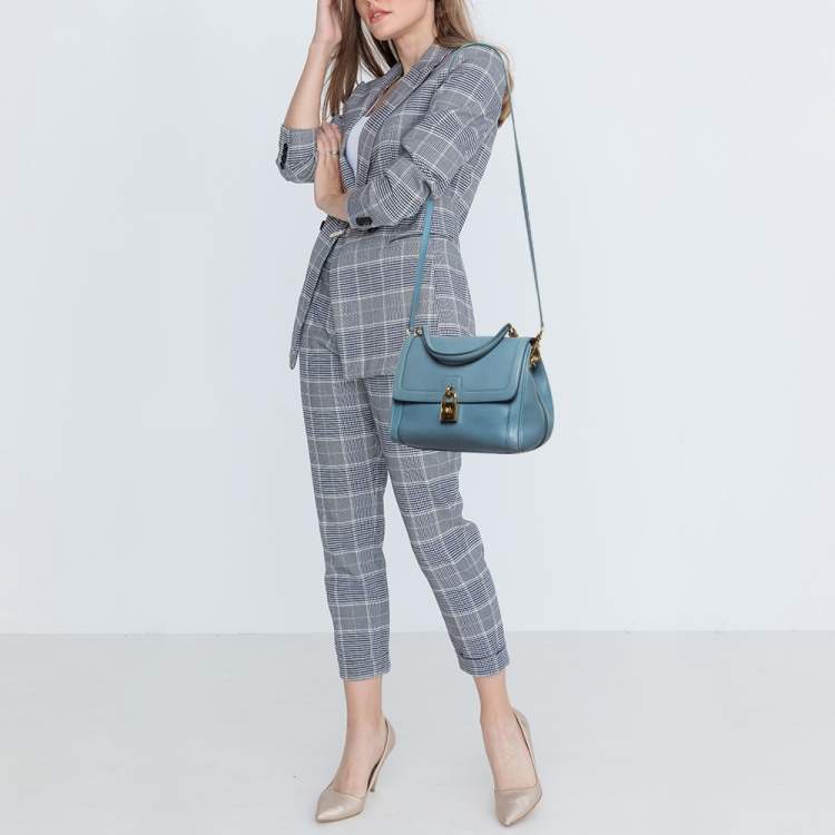 مملوكة مسبقًا Dolce & Gabbana Light Blue Leather Padlock Top Handle Bag