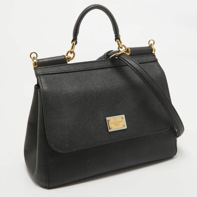 Pre Owned Dolce & Gabbana Black Leather Medium Miss Sicily Top Handle Bag