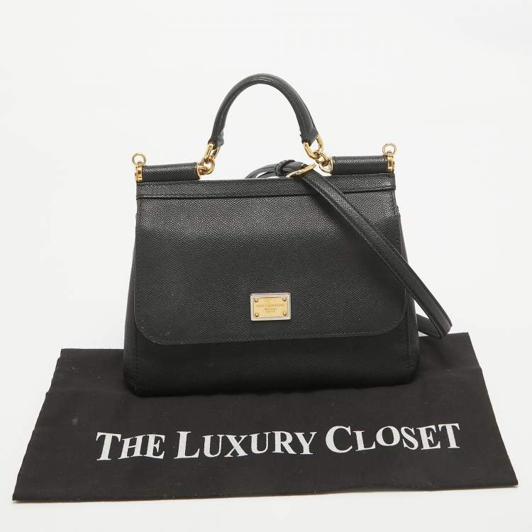 Pre Owned Dolce & Gabbana Black Leather Medium Miss Sicily Top Handle Bag