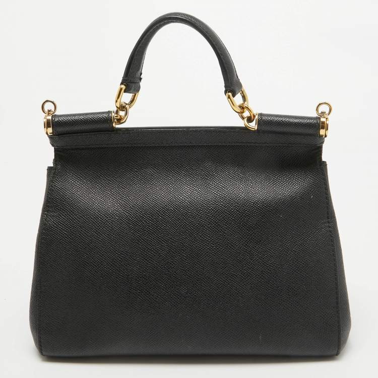 Pre Owned Dolce & Gabbana Black Leather Medium Miss Sicily Top Handle Bag