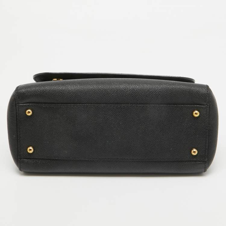 Pre Owned Dolce & Gabbana Black Leather Medium Miss Sicily Top Handle Bag