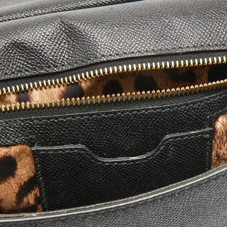 Pre Owned Dolce & Gabbana Black Leather Medium Miss Sicily Top Handle Bag