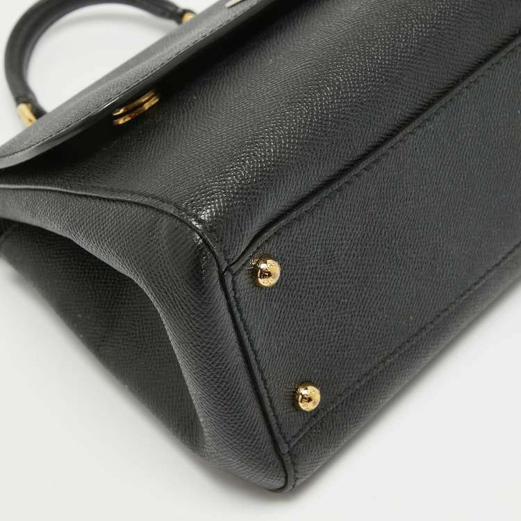 Pre Owned Dolce & Gabbana Black Leather Medium Miss Sicily Top Handle Bag