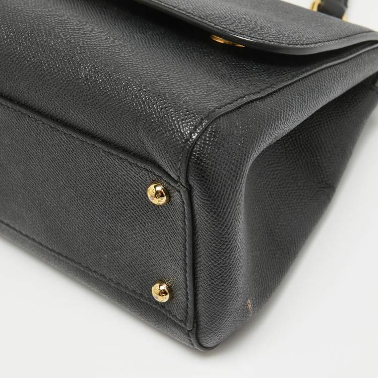 Pre Owned Dolce & Gabbana Black Leather Medium Miss Sicily Top Handle Bag