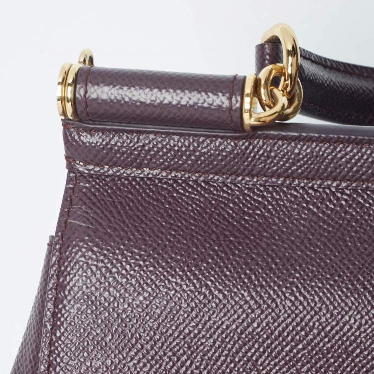 Pre Owned Dolce & Gabbana Plum Leather Small Miss Sicily Top Handle Bag