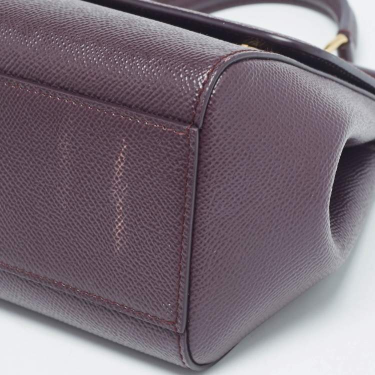 Pre Owned Dolce & Gabbana Plum Leather Small Miss Sicily Top Handle Bag
