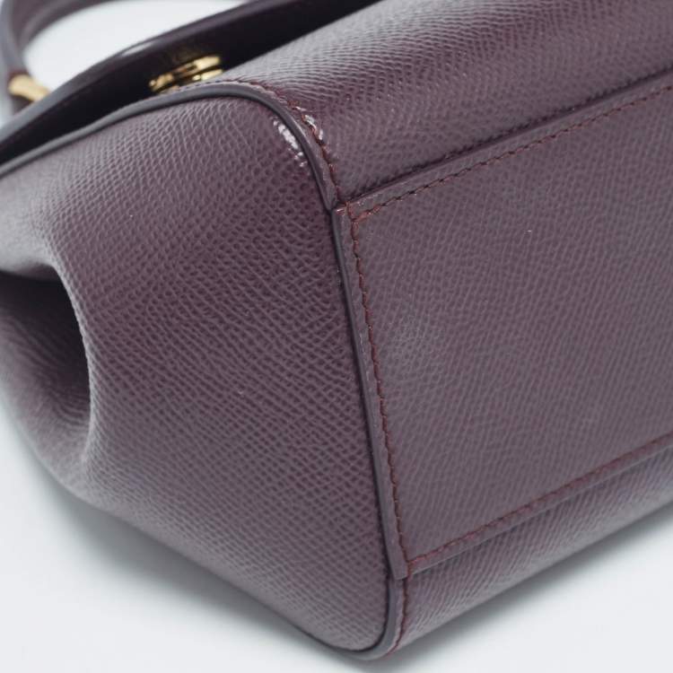 Pre Owned Dolce & Gabbana Plum Leather Small Miss Sicily Top Handle Bag