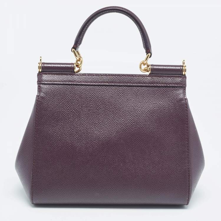 Pre Owned Dolce & Gabbana Plum Leather Small Miss Sicily Top Handle Bag