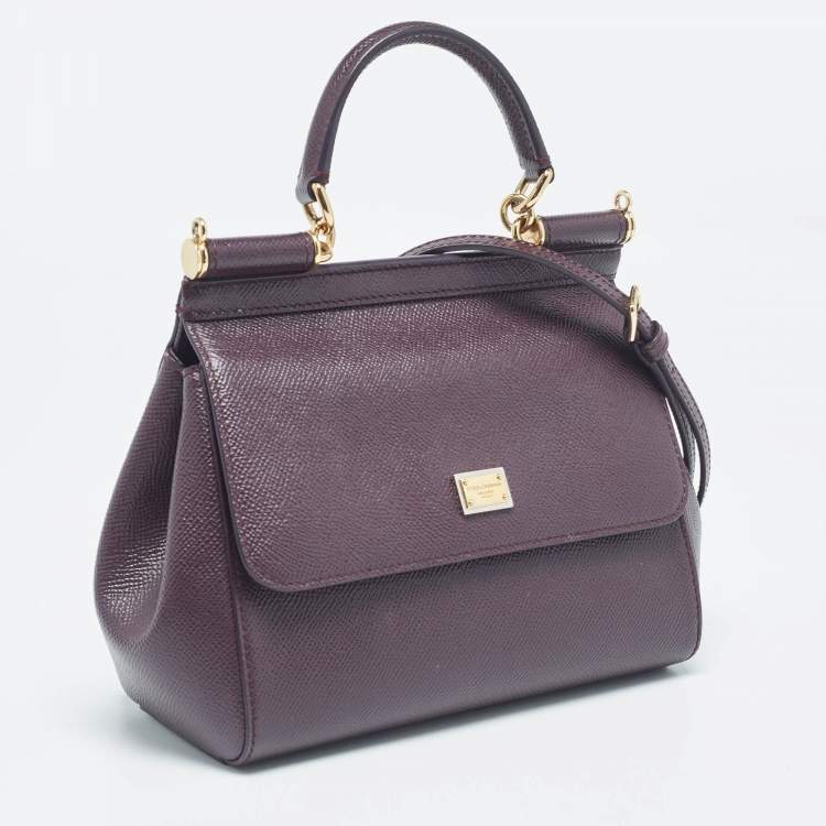 Pre Owned Dolce & Gabbana Plum Leather Small Miss Sicily Top Handle Bag
