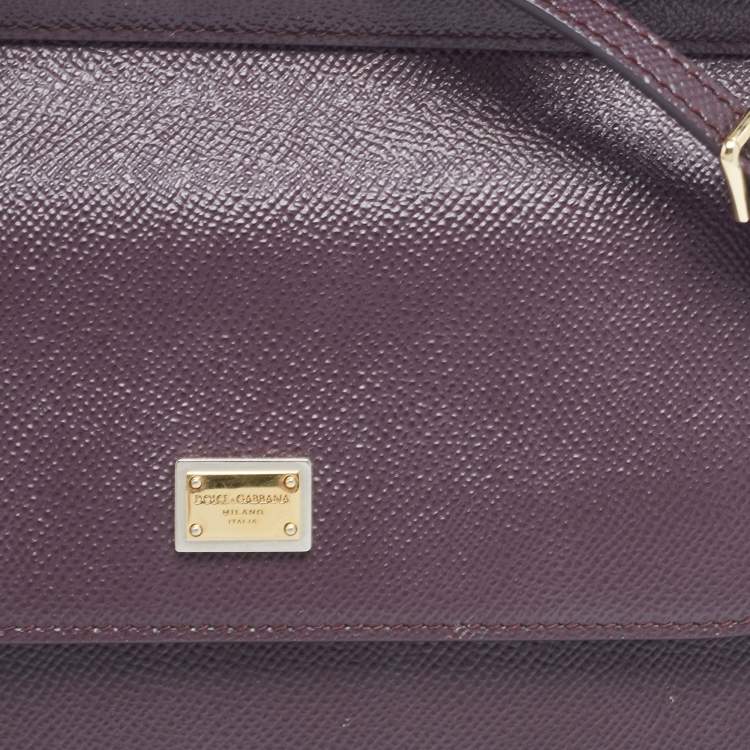 Pre Owned Dolce & Gabbana Plum Leather Small Miss Sicily Top Handle Bag