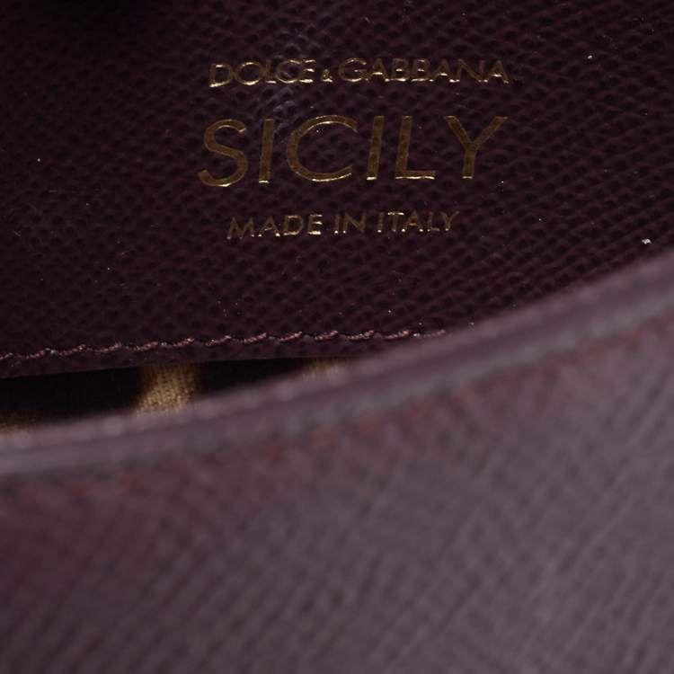 Pre Owned Dolce & Gabbana Plum Leather Small Miss Sicily Top Handle Bag
