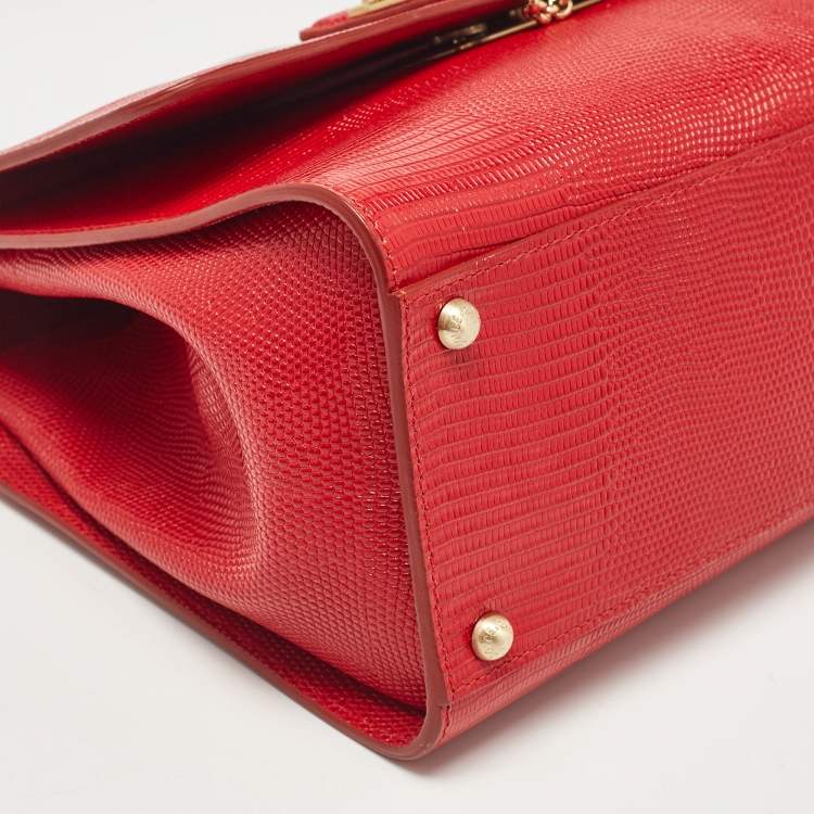 Pre Owned Dolce & Gabbana Red Lizard Embossed Leather Medium Miss Monica Top Handle Bag