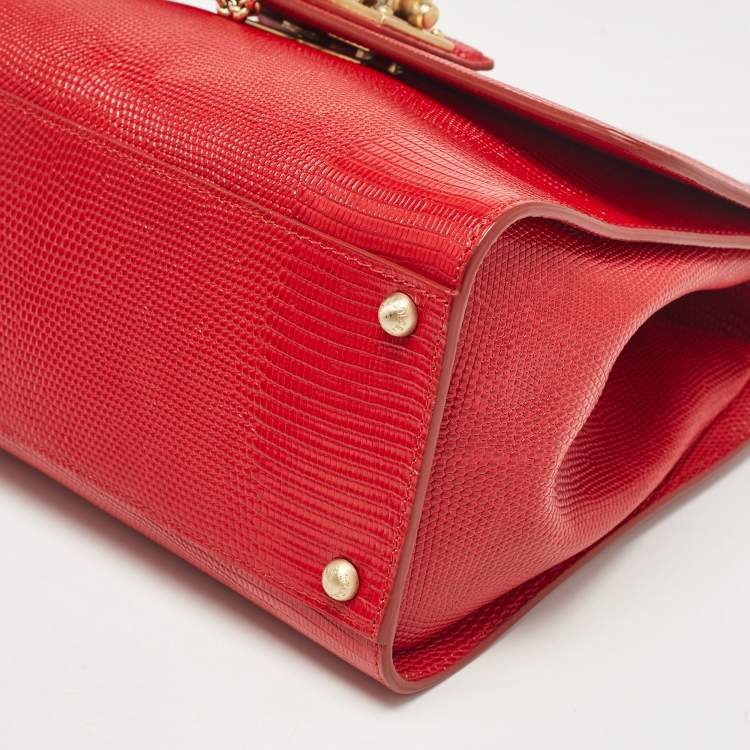Pre Owned Dolce & Gabbana Red Lizard Embossed Leather Medium Miss Monica Top Handle Bag