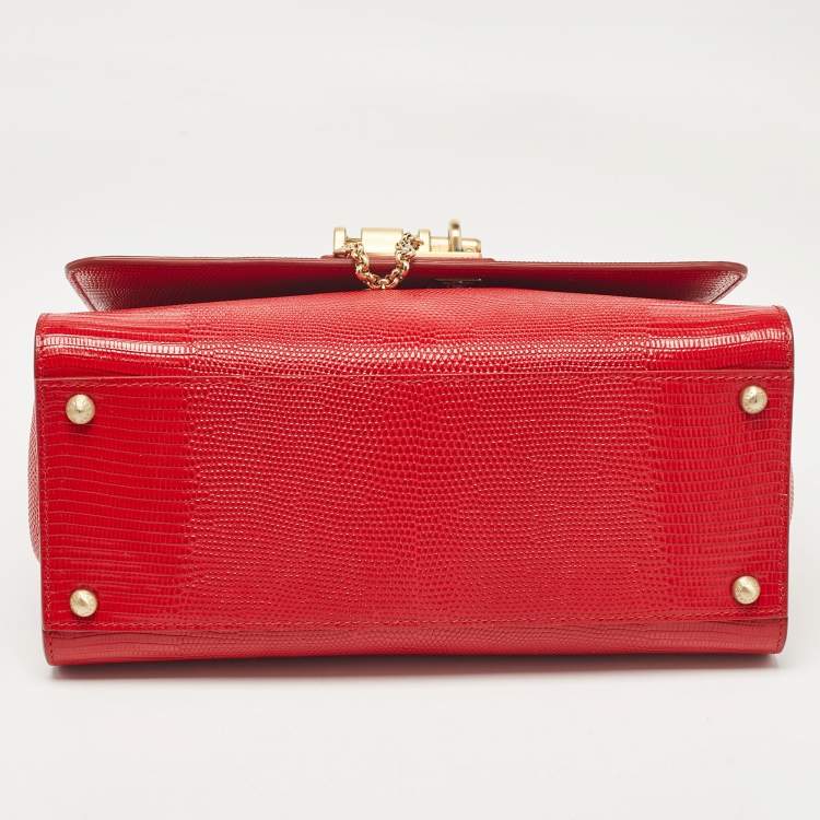 Pre Owned Dolce & Gabbana Red Lizard Embossed Leather Medium Miss Monica Top Handle Bag