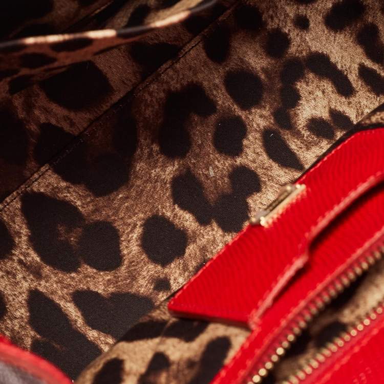 Pre Owned Dolce & Gabbana Red Lizard Embossed Leather Medium Miss Monica Top Handle Bag