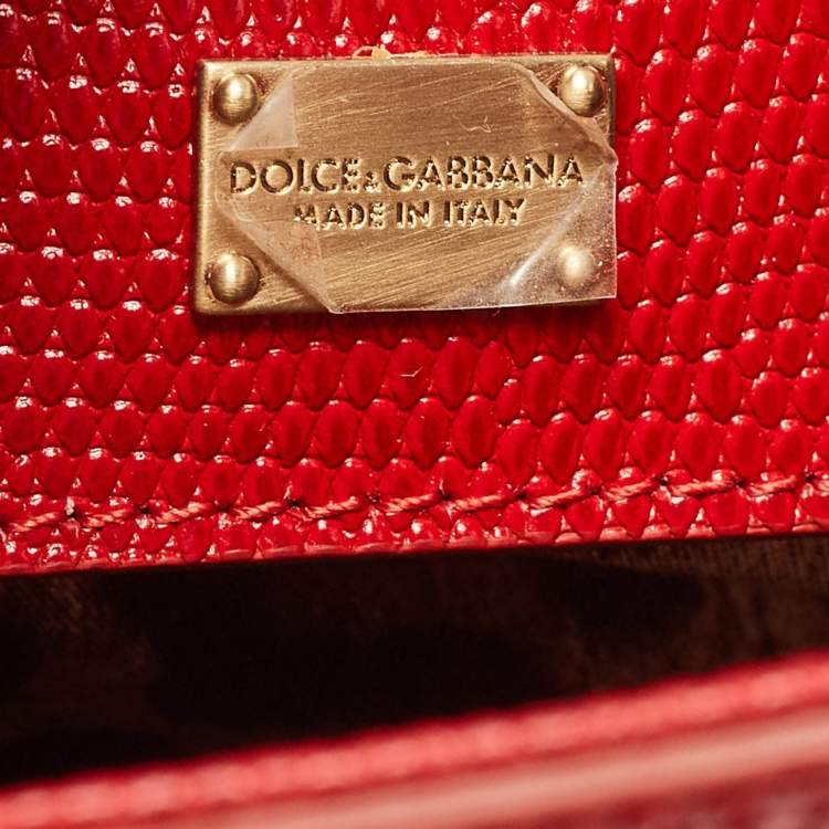 Pre Owned Dolce & Gabbana Red Lizard Embossed Leather Medium Miss Monica Top Handle Bag