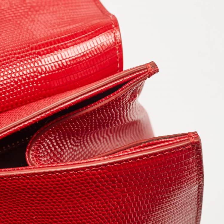 Pre Owned Dolce & Gabbana Red Lizard Embossed Leather Medium Miss Monica Top Handle Bag
