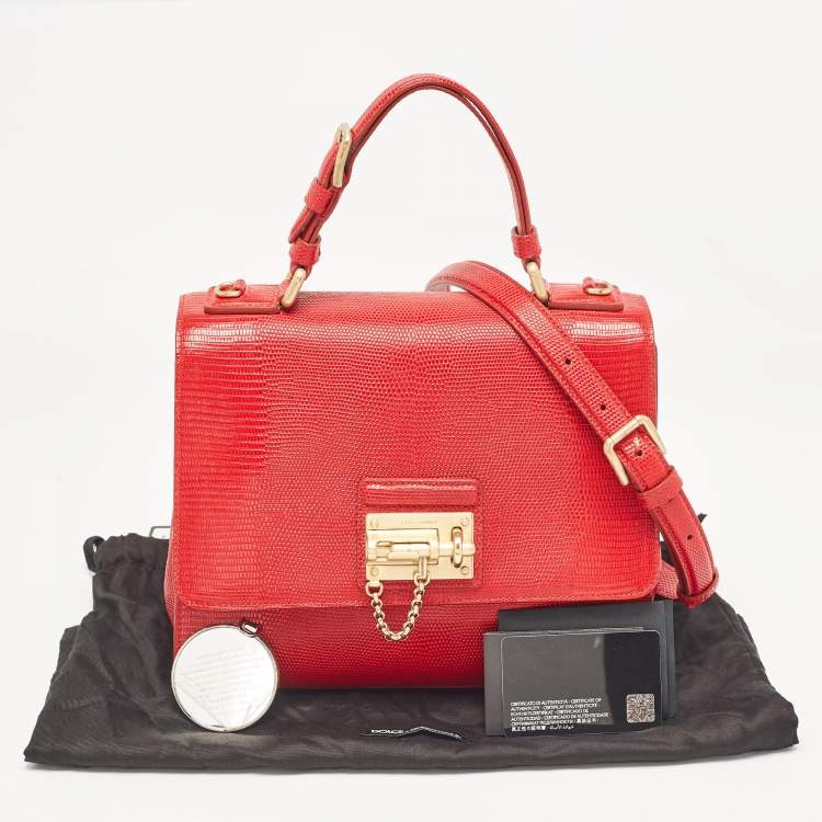Pre Owned Dolce & Gabbana Red Lizard Embossed Leather Medium Miss Monica Top Handle Bag