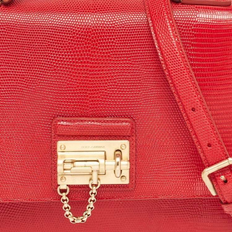 Pre Owned Dolce & Gabbana Red Lizard Embossed Leather Medium Miss Monica Top Handle Bag