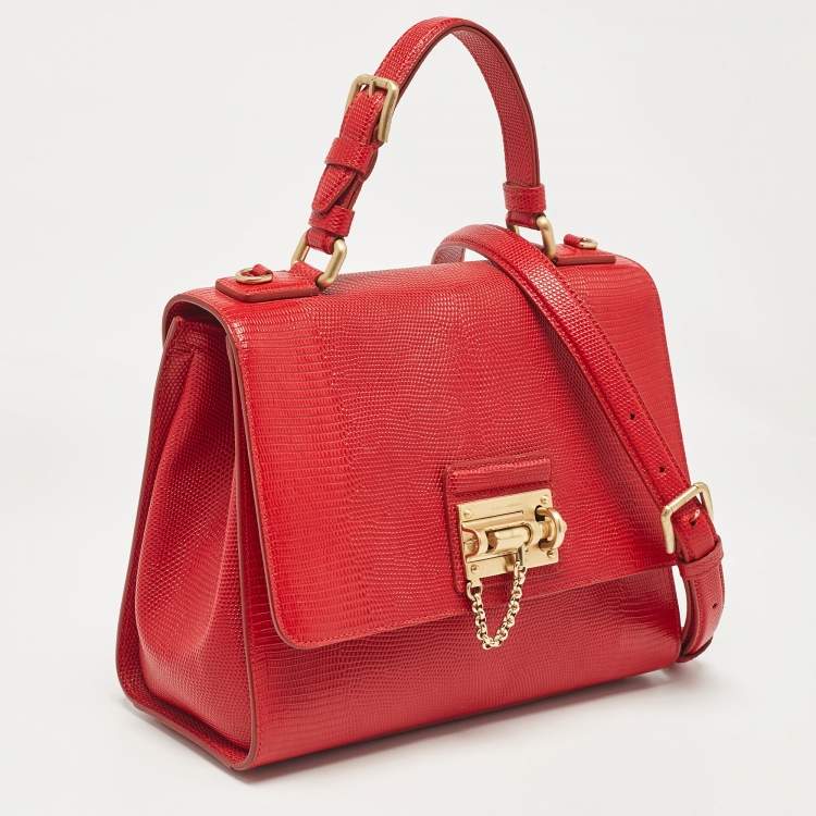 Pre Owned Dolce & Gabbana Red Lizard Embossed Leather Medium Miss Monica Top Handle Bag