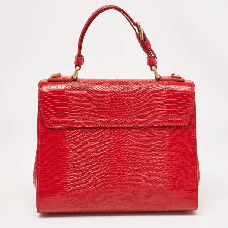Pre Owned Dolce & Gabbana Red Lizard Embossed Leather Medium Miss Monica Top Handle Bag