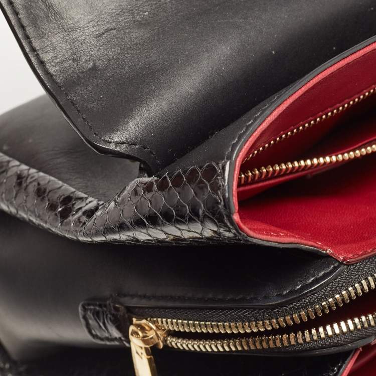 Pre Owned Dolce & Gabbana Black Leather and Python Lucia Top Handle Bag