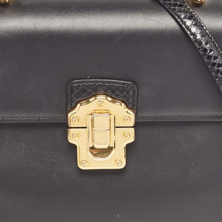 Pre Owned Dolce & Gabbana Black Leather and Python Lucia Top Handle Bag