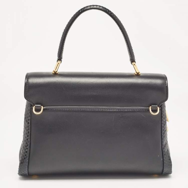 Pre Owned Dolce & Gabbana Black Leather and Python Lucia Top Handle Bag