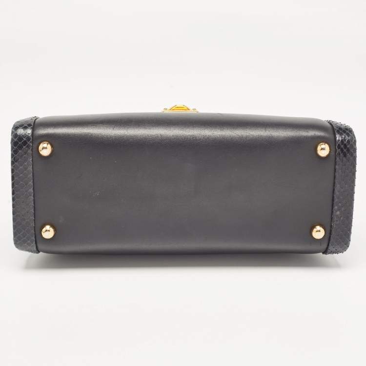 Pre Owned Dolce & Gabbana Black Leather and Python Lucia Top Handle Bag