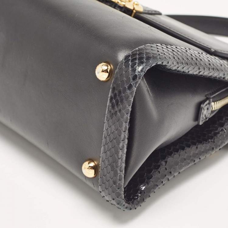 Pre Owned Dolce & Gabbana Black Leather and Python Lucia Top Handle Bag