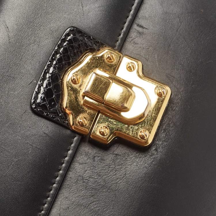 Pre Owned Dolce & Gabbana Black Leather and Python Lucia Top Handle Bag