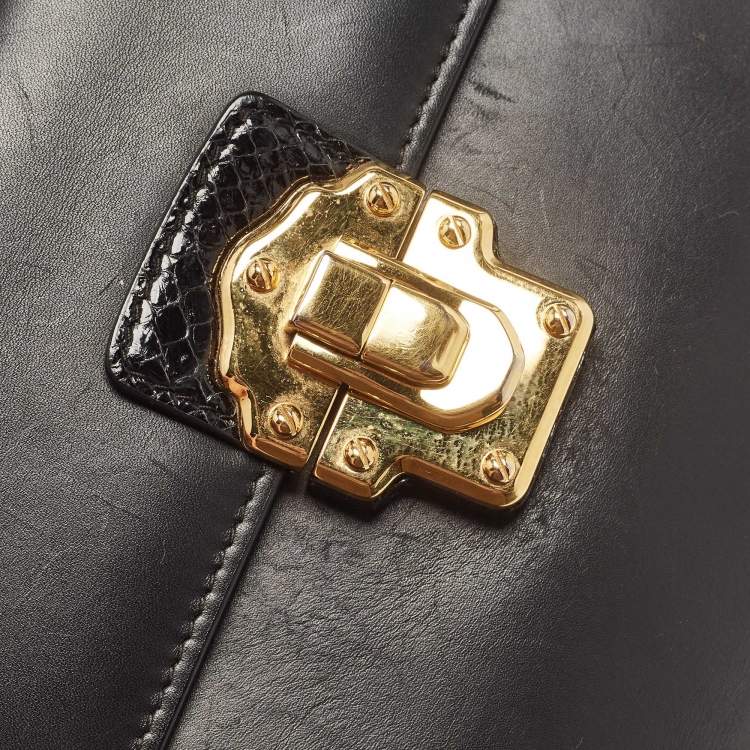 Pre Owned Dolce & Gabbana Black Leather and Python Lucia Top Handle Bag