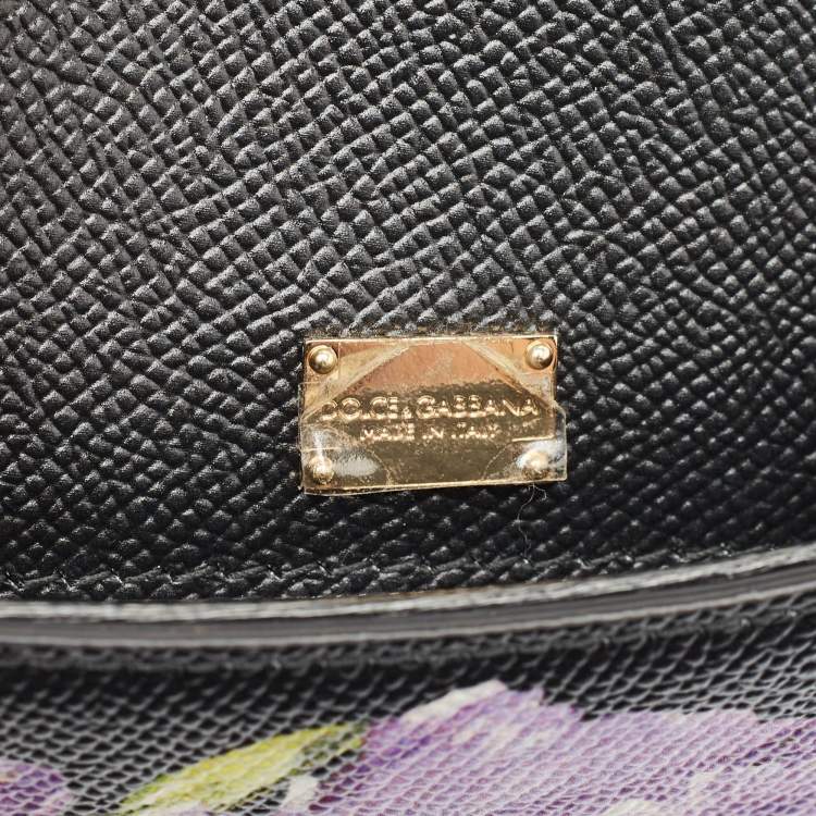 Pre Owned Dolce & Gabbana Black Leather Medium Floral Miss Sicily Top Handle Bag