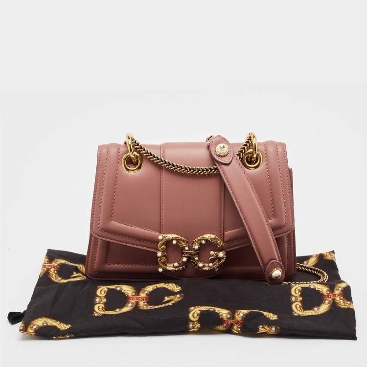 Pre Owned Dolce & Gabbana Old Rose Leather DG Amore Shoulder Bag