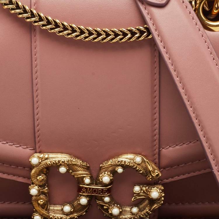 Pre Owned Dolce & Gabbana Old Rose Leather DG Amore Shoulder Bag