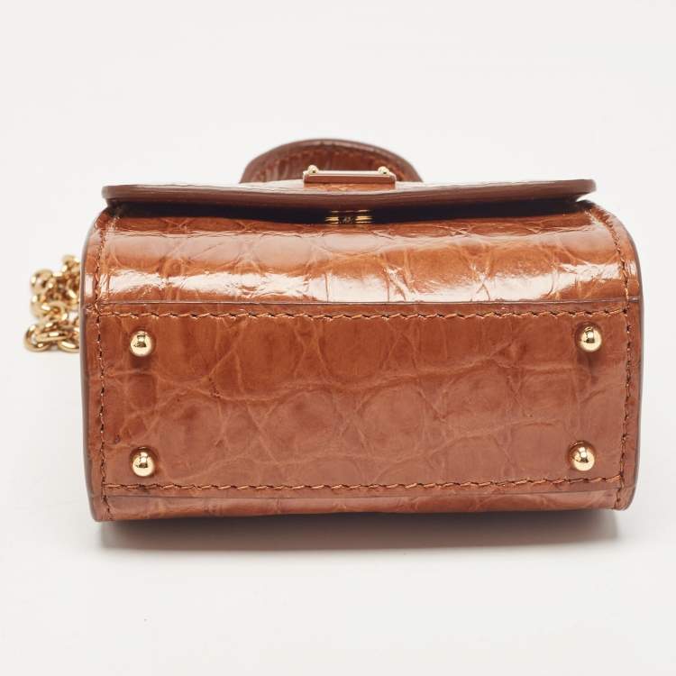Pre Owned Dolce & Gabbana Brown Crocodile Sicily 58 Micro Bag
