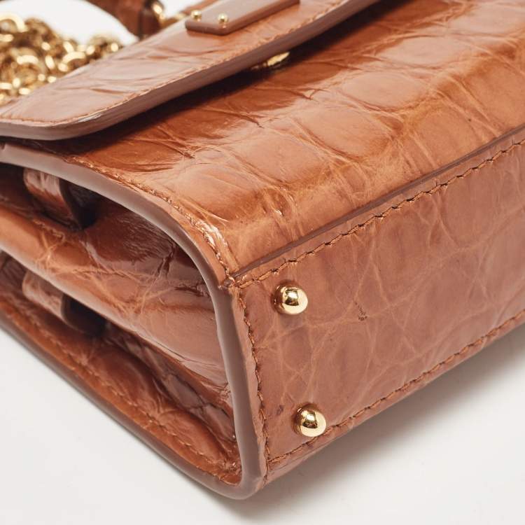 Pre Owned Dolce & Gabbana Brown Crocodile Sicily 58 Micro Bag