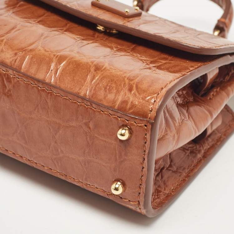 Pre Owned Dolce & Gabbana Brown Crocodile Sicily 58 Micro Bag