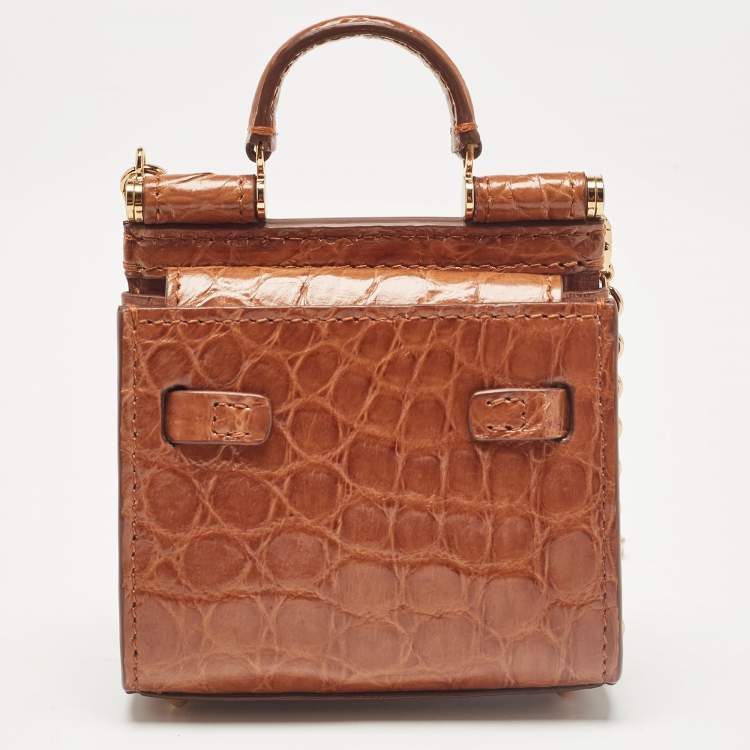 Pre Owned Dolce & Gabbana Brown Crocodile Sicily 58 Micro Bag