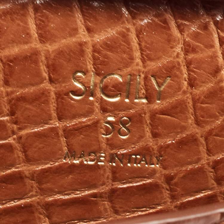 Pre Owned Dolce & Gabbana Brown Crocodile Sicily 58 Micro Bag