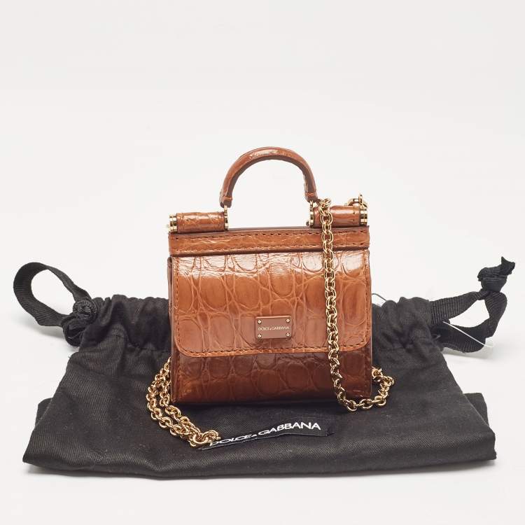 Pre Owned Dolce & Gabbana Brown Crocodile Sicily 58 Micro Bag