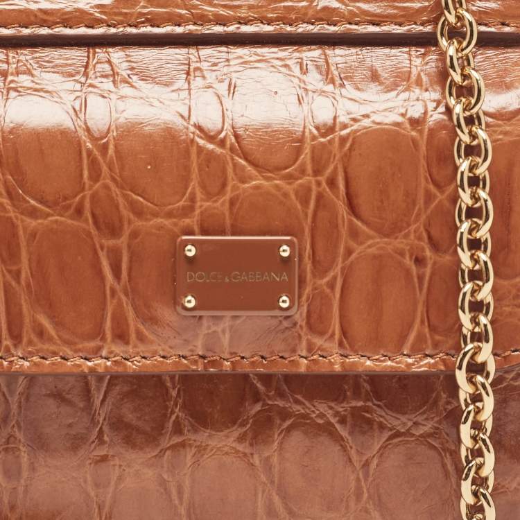 Pre Owned Dolce & Gabbana Brown Crocodile Sicily 58 Micro Bag