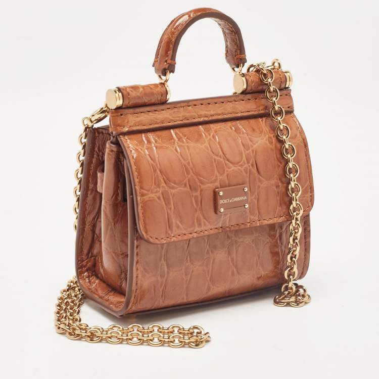 Pre Owned Dolce & Gabbana Brown Crocodile Sicily 58 Micro Bag