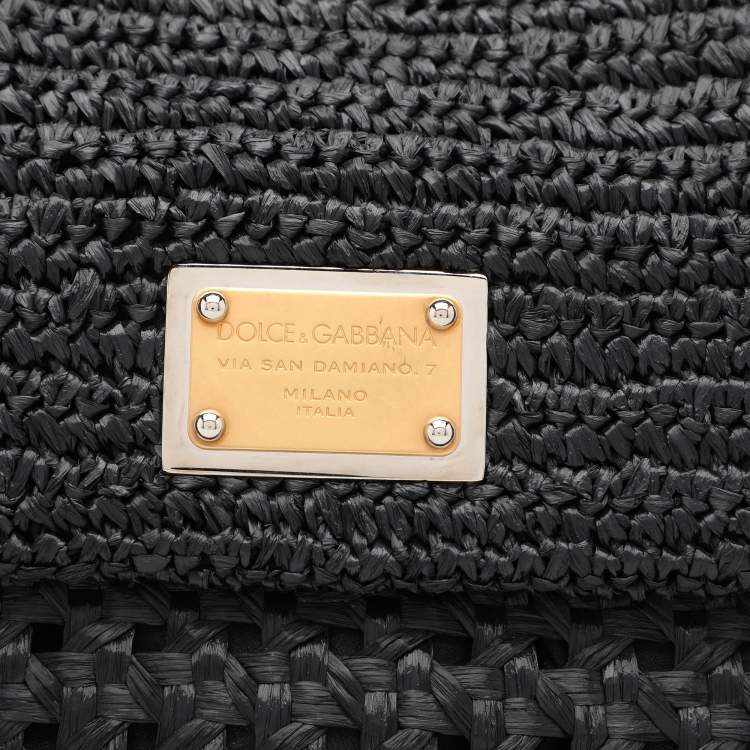 Pre Owned Dolce & Gabbana Black Leather and Raffia Miss Sicily Top Handle Bag