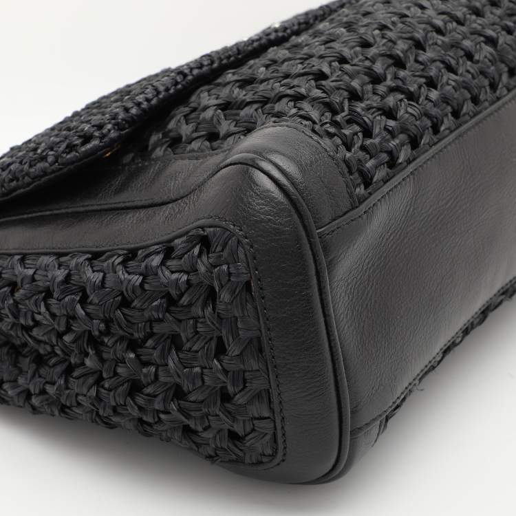 Pre Owned Dolce & Gabbana Black Leather and Raffia Miss Sicily Top Handle Bag