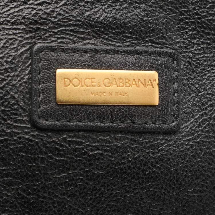 Pre Owned Dolce & Gabbana Black Leather and Raffia Miss Sicily Top Handle Bag