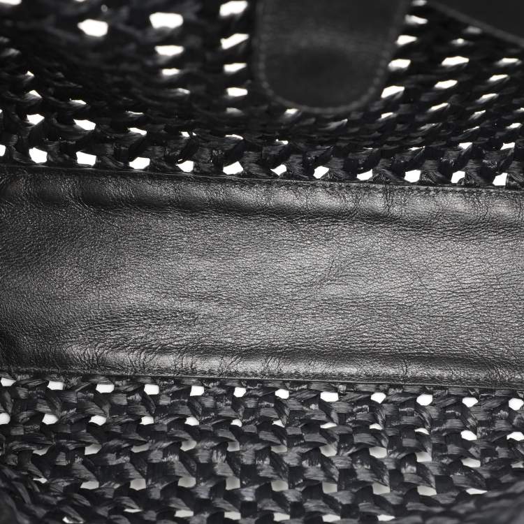 Pre Owned Dolce & Gabbana Black Leather and Raffia Miss Sicily Top Handle Bag