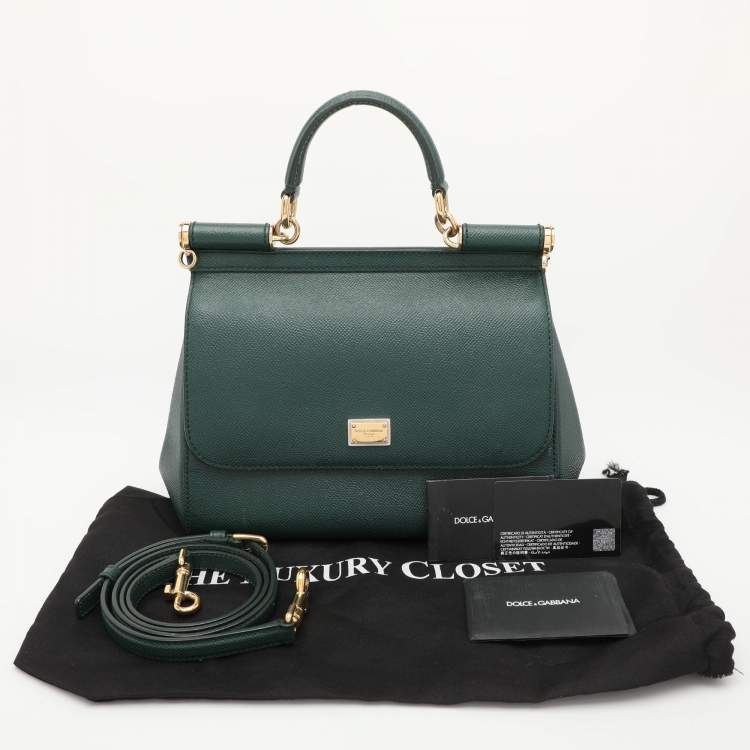 Pre Owned Dolce & Gabbana Green Leather Medium Miss Sicily Top Handle Bag