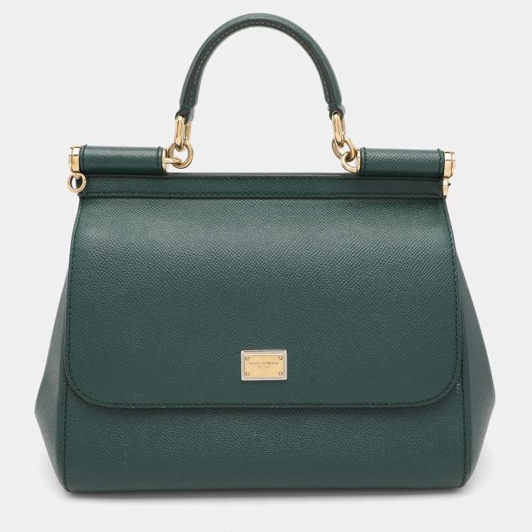 Pre Owned Dolce & Gabbana Green Leather Medium Miss Sicily Top Handle Bag