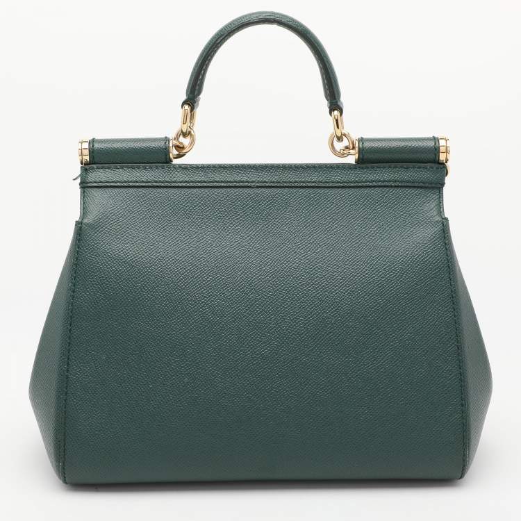 Pre Owned Dolce & Gabbana Green Leather Medium Miss Sicily Top Handle Bag